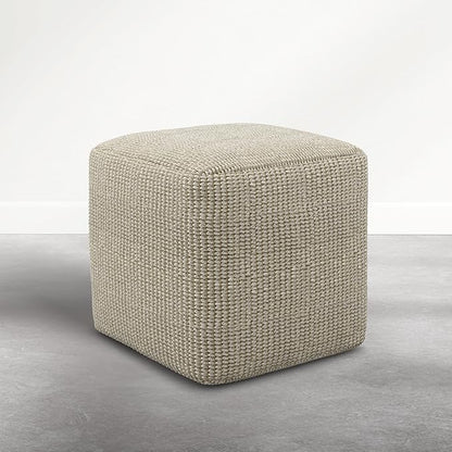 SIMPLIHOME Zelma Square Pouf – 18 inch Wide Upholstered PET Polyester Ottoman in Dune Beige, Boho Indoor/Outdoor Footstool or Extra Seating for Living Room or Patio, Assembled