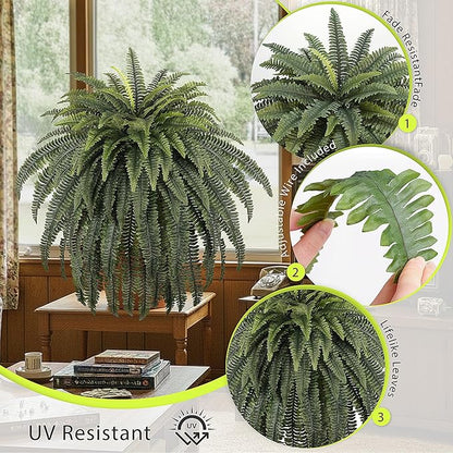 68" Artificial Ferns for Outdoor, UV Resistant Giant Faux Boston Fern Bush with 92 Fronds, Large Fake Plants Fade Resistant for Porch Patio Garden Home Decor