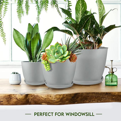 Utopia Home - Plant Pots Indoor with Drainage - 7/6.6/6/5.3/4.8 Inches Flower Pots for Indoor Planter - 5 Pack Plastic Planters - Ideal for Stocking Stuffers or Home Christmas Decorations - Gray
