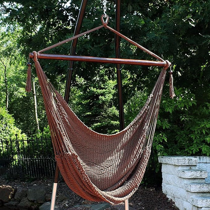 Sunnydaze Outdoor Hammock Chair Swing - Hanging Hammock Swing - Hanging Reading Chair - Soft-Spun Polyester Rope - Caribbean XL - Mocha