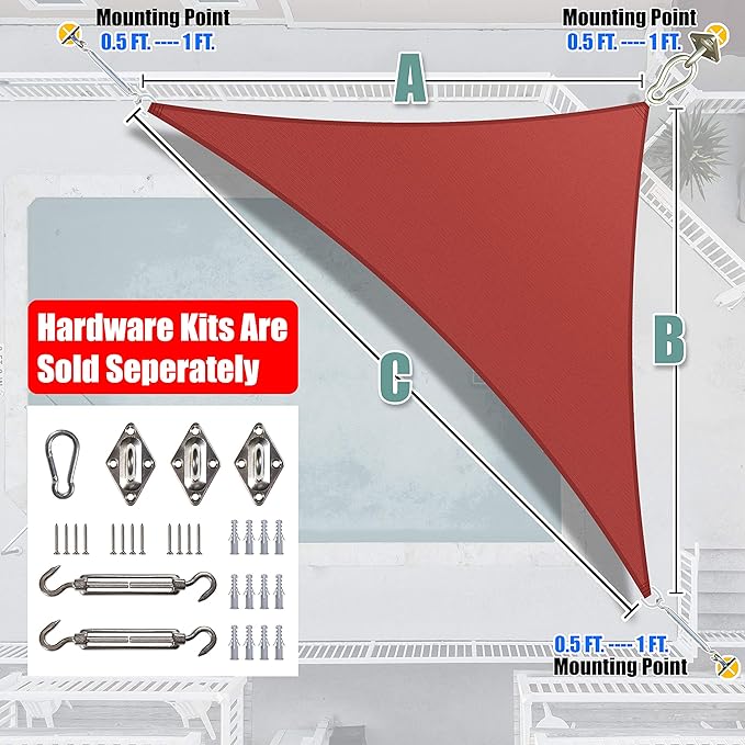 Amgo Custom Size 14' x 15' x 20.5' Red Right Triangle Sun Shade Sail UPF50+ AGTAPRT12, Order to Make Canopy Awning, 95% UV Blockage, Water & Air Permeable, Commercial Standard (We Customize)