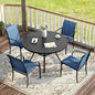 VICLLAX 5 Pieces Patio Dining Set for 4, Outdoor Furniture Set Includes 40.7" Round Patio Table and 4 Patio Stackable Chairs, Black Tabletop and Blue Fabric