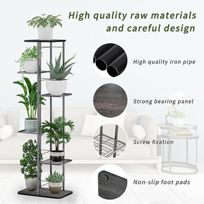 Simple Trending Plant Stand Shelf Indoor Outdoor Waterproof, 6-Tier 7 Potted Heavy Duty Metal Tall Flower Holder for Multiple Corner Display
