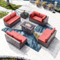 Kullavik 10 Pieces Outdoor Patio Furniture Set with 43" 55000BTU Gas Propane Fire Pit Table PE Wicker Rattan Sectional Sofa Patio Conversation Sets,Red