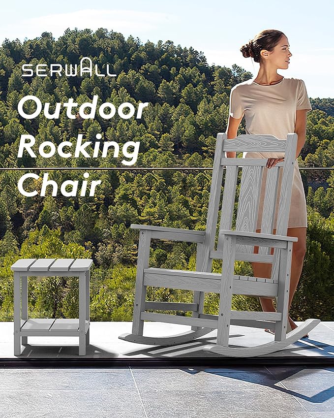 Rocking Chairs in Space Grey, HDPE Wood Texture, 350 lb Capacity, Outdoor Use