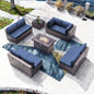 Kullavik 10 Pieces Outdoor Patio Furniture Set with 43" 55000BTU Gas Propane Fire Pit Table PE Wicker Rattan Sectional Sofa Patio Conversation Sets,Navy Blue