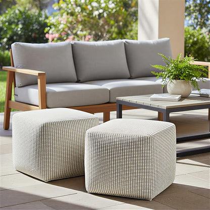 SIMPLIHOME Zelma Square Pouf – 18 inch Wide Upholstered PET Polyester Ottoman in Dune Beige, Boho Indoor/Outdoor Footstool or Extra Seating for Living Room or Patio, Assembled