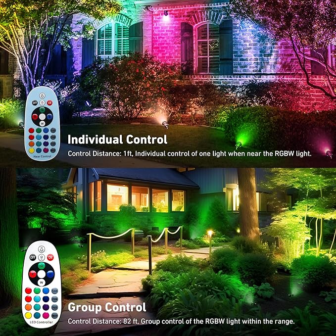 Christmas Landscape Lights 12W RGBW Outdoor Spot Lights for Yard, Low Voltage LED Landscape Spotlight with Remote Control, IP65 Waterproof Yard Spotlgiht for Lawn, Garden, 6 Pack