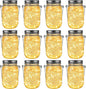 GIGALUMI Solar Mason Jar Lights, 12 Pack 30 Led String Fairy Lights Garden Lights Outdoor Waterproof Metal Lid Hanging Solar Lanterns for Outdoor, Garden, Patio, Lawn, Balcony Decoration