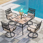 PHI VILLA 5 Pieces Outdoor Dining Set for 4, 37" Square Wood-top Metal Table & Wrought Iron Swivel Chairs, All Weather Large Outside Furniture with Cushions & Pillows for Patio, Deck, Porch