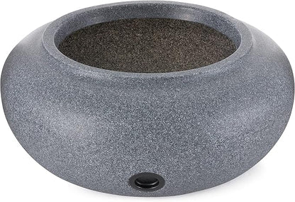HC Companies Versatile 21 Inch Round Natural Decorative Plastic Outdoor Garden Hose Storage Pot with Side Hole for Faucet Connection, Granite