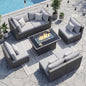NICESOUL High-End Outdoor Patio Furniture Set with Natural Gas/Propane Firepits, 7 Piece Large Wicker Sectional Couches with Fire Table, 29.3'' High Back Deep Seating Comfy Conversation Sofas, Gray