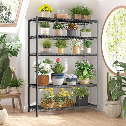 5 Tier Storage Shelves 71"H Wire Shelving Adjustable Metal Shelving,1000LBS Pantry Shelves Sturdy Steel Wire Shelf for Kitchen School Pantry Garage Warehouse ,71"H X35.5"W X13.8"D, Black,2P