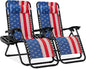 Best Choice Products Set of 2 Adjustable Steel Mesh Zero Gravity Lounge Chair Recliners w/Pillows and Cup Holder Trays - American Flag