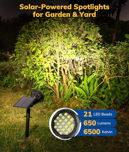 Solar Spot Lights for Outside, 21 LED Outdoor Solar Lights for Yard, 6 Pack Solar Spotlights Waterproof Auto On/Off for Landscape, Wall, Garden, Pool, Tree, Pathway and Driveway(White)