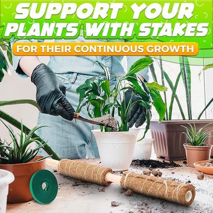 Moss Pole 26.4" Small Monstera Plant Support 2 Pcs Set - Pothos Plant Climber Support with Connectable Design and Fixation Strip - Coconut Fiber Moss Poles for Monstera, Money Plants, Philodendron