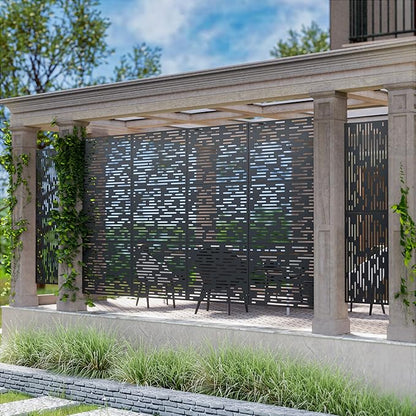 Casaphoria 72" H x 35" W Metal Outdoor Privacy Screen, Freestanding Decorative Divider for Patio, Deck, Balcony, and Garden with Stable Base, Black-Godfery