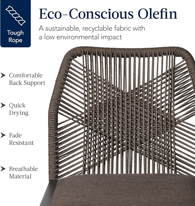 Barstools Set of 2 with Aluminum Frame, Back and Footrest, Brown/Mocha