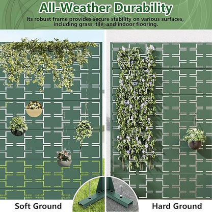 Casaphoria Metal Privacy Screen Outdoor, 72" H x 47" W Freestanding Decorative Privacy Screen for Patio Deck Balcony Garden with Stable Base, Drakgreen-Square