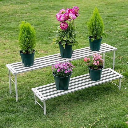 Metal Plant Stand, Rust-proof Aluminum Flower Pot Stand, Heavy Duty Planter Display Shelving for Patio Balcony Garden Living Room Decorative (White, 47.2 Inch)