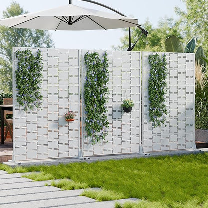 Casaphoria Metal Privacy Screen Outdoor, 72" H x 35" W Freestanding Decorative Privacy Screen for Patio Deck Balcony Garden with Stable Base, White-Square