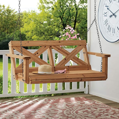 Backyard Discovery 55" Cedar Wood Farmhouse Outdoor Porch Swing Bench with Two-Person Seating, Durable Hanging Chains, Water-Resistant, Heavy-Duty 600 Lbs Weight Capacity for Patio, Deck, Garden