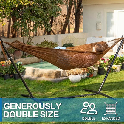 PNAEUT Double Hammocks with Stand for Outside, Portable Space Saving Heavy-Duty Steel Stand for Indoor Outdoor Patio (Mayan Desert)
