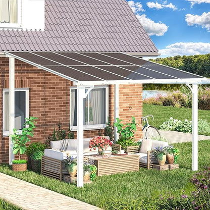 AECOJOY 10' x 10' Pergola Gazebo in White, Small Wall Mounted Pergolas and Gazebos on Clearance, Outdoor Patio Lean to Gazebo Metal Awnings for Deck, Porch, Backyard and More