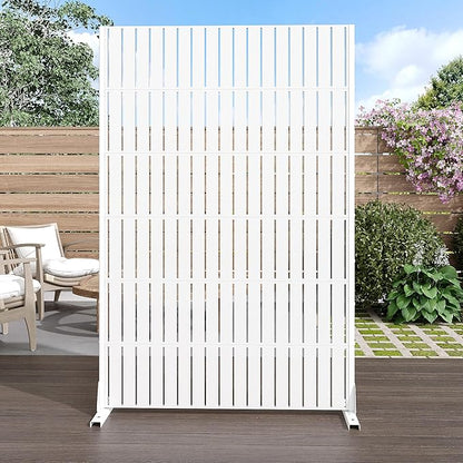 Casaphoria Metal Privacy Screen Outdoor, 72" H x 47" W Freestanding Decorative Privacy Screen for Patio Deck Balcony Garden with Stable Base, White-Fence