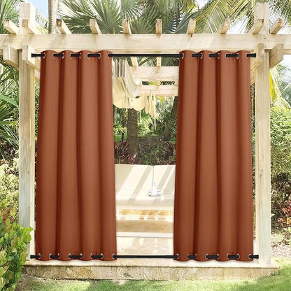 NICETOWN Outdoor Curtains Waterproof & Windproof, Thermal Insulated Top and Bottom Rustproof Grommet Heavy Weight Sunlight Block Patio Drapes, Burnt Orange, 52 x 95 inches