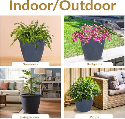 Sunnydaze 24-Inch Anjelica Large Plastic Pot for Plants - Outdoor Double-Walled Large Plastic Planter with Drillable Drainage Holes - Slate - 2pk
