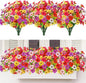 MACTING Artificial Flowers for Outdoors 12 Bundles Faux Outdoor Plants UV Resistant Fake Plastic Flowers No Fade for Planters Patio Porch Garden Home Indoor Outside Summer Decorations(Mix Color-2)