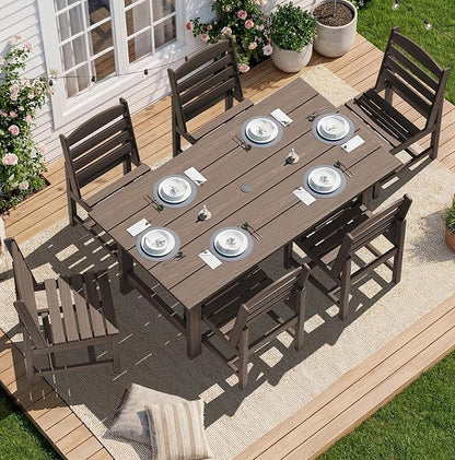 SERWALL Patio Dining Sets for 6 Person, HDPE Dining Set with 6 Armless Chairs, Coffee