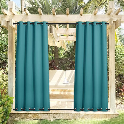 NICETOWN Outdoor Curtains for Patio Waterproof 2 Panels, Windproof Top and Bottom Grommet Thermal Insulated Rustproof Blackout Sun & Cold Blocking Privacy for Pergola, W52 x L95, Peacock Teal