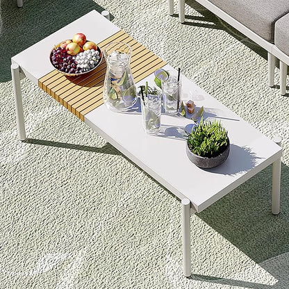 Sundale Outdoor 3 Pieces Patio Furniture Set, Metal Outdoor Sectional Sofa with Coffee Table, All-Weather Modern Outdoor Conversation Sets for Balcony, Porch, Poolside, Sunroom