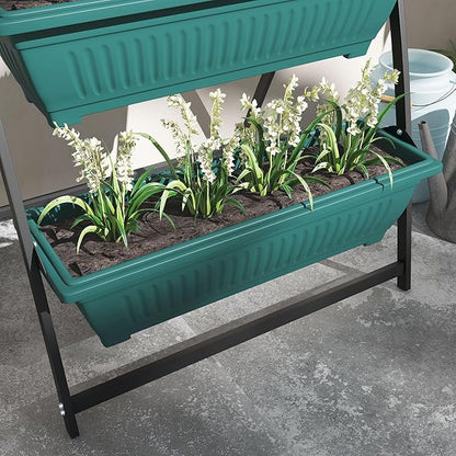 Outsunny Raised Garden Bed, 4 Tier Vertical Garden Planter Set, 4 Outdoor Planter Boxes with Stand, Self Draining Design Elevated Garden for Vegetable, Flowers & Herbs, Green