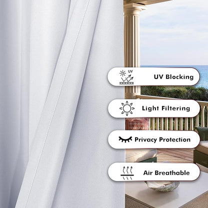BONZER Waterproof Outdoor Curtains for Patio Porch Pergola Cabana Thick Privacy Extra Wide Grommet Indoor Curtains for Bedroom Living Room, 1 Panel, 150W x 84L inch, White