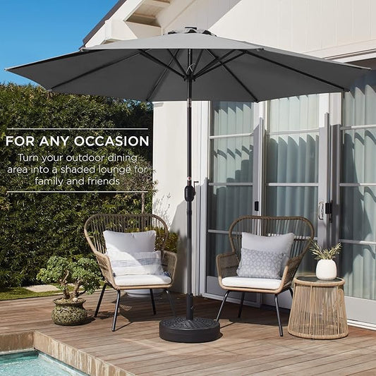 Outdoor Table Compatible Steel Polyester Market Patio Umbrella, 10ft