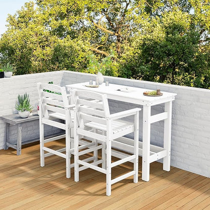 SERWALL 41" Outdoor Bar Table with 1.6" Umbrella Hole, HDPE Patio Bar Counter Height Table, All-Weather Rectangle Bar Table for Backyard, Garden, Poolside, Balcony - White