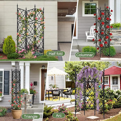 5.25FT Garden Trellis for Climbing Plants Outdoor, Black Iron Pipe Support Fence,Metal Wall Lattice Climbing Frame for Potted Plants Indoor for Ivy Vines Vegetable Flower, Patio, Lawn, Yard, Backyard