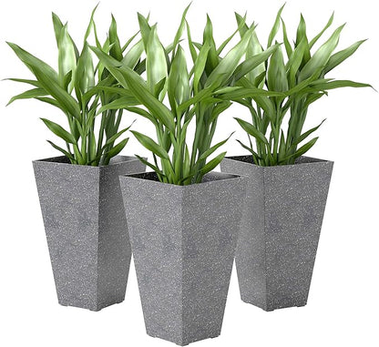 Outsunny 28 Inch Tall Planters for Outdoor Plants, Set of 3 Plastic Flower Pots with Marble Finish and Drainage Holes, Stackable Tapered Large Planters for Indoor Plants, Front Porch Decor, Gray