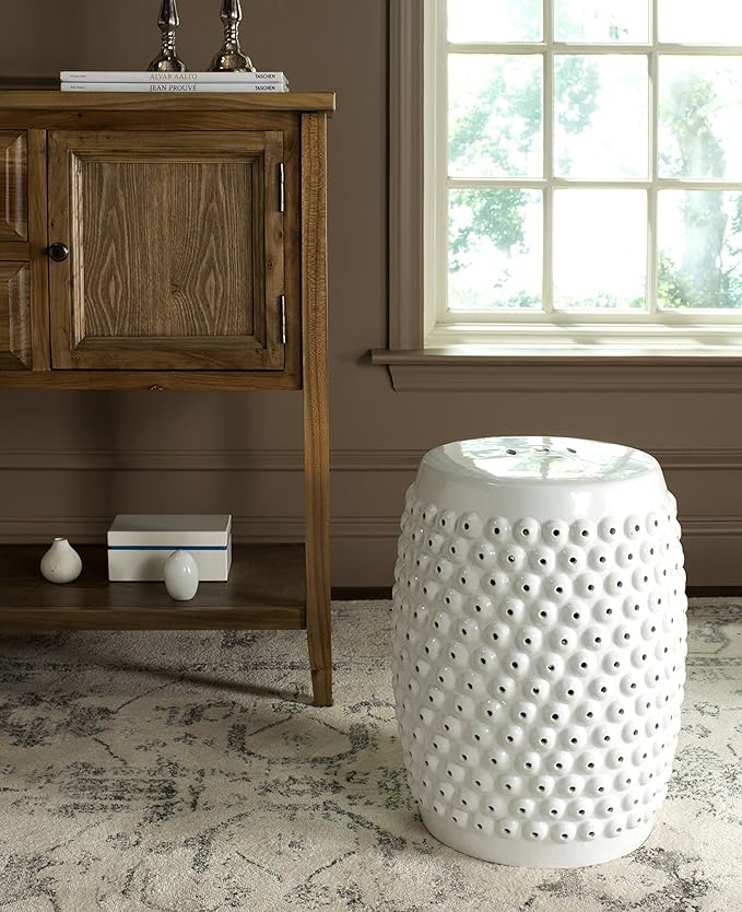 Decorative Garden Stool, White Ceramic, 18-Inch Tall