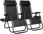 Yaheetech 26" Zero Gravity Recliners Outdoor Adjustable Folding Reclining Lounge Chairs w/Pillows, Cup Holder Trays and Carry Strap for Patio Backyard Beach New Black Set of 2