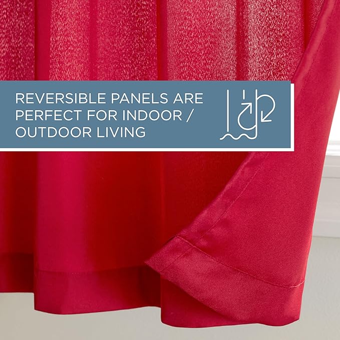 TOWN & COUNTRY BASICS Cabana Solid Heavyweight Indoor Outdoor Curtains, Light Filtering Opacity with Grommet Top, Water Repellent, 2-Pack Set, 54"x84", Radiant Red