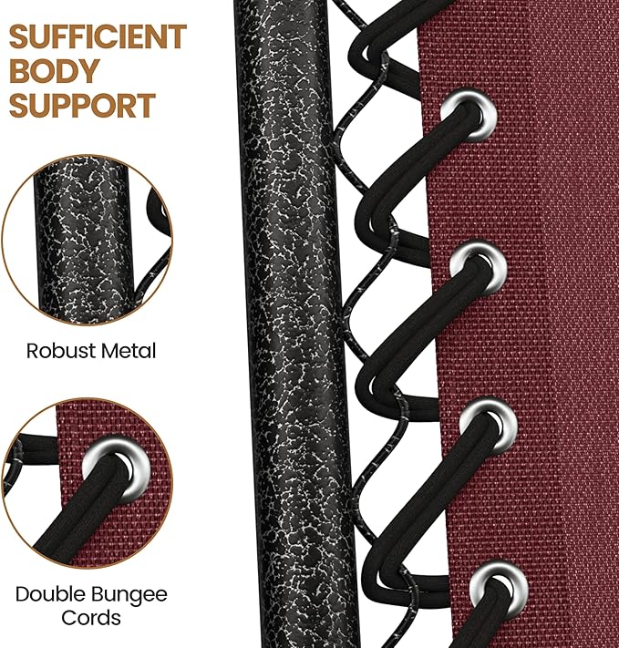 Yaheetech Zero Gravity Recliners Outdoor Adjustable Folding Reclining Lounge Chairs w/Pillows, Cup Holder Trays and Carry Strap for Patio Backyard Beach Burgundy Set of 2