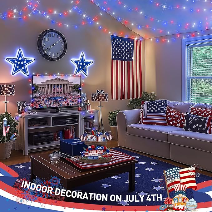 String Lights, 168 ft Red White and Blue, 600 LEDs, Outdoor Reel