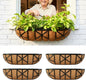 LaLaGreen 24 Inch, 4 Pack Window Boxes Planters – Black Metal Window Boxes for Outdoor Plant, Wall Mount Flower Pot with Coco Coir Liner, Attach to House Fence Balcony Herb for Patio Porch Garden