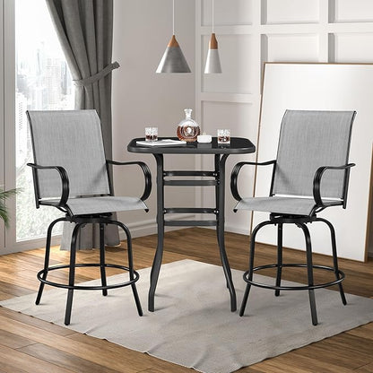 Yaheetech Patio Swivel Barstools Outdoor Chairs Set of 6, High Bistro Stools Outdoor Furniture, All-Weather Patio Stools for Outside, Beach, Lawn, Poolside and Garden, Black/Light Gray