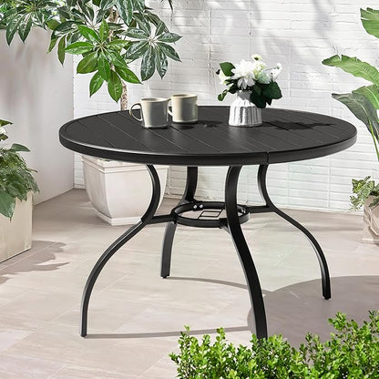 NUU GARDEN 41" Round Metal Outdoor Patio Dining Table for 4, All-Weather Slatted Outdoor Table with 1.57" Umbrella Hole and Adjustable Feet for Lawn Garden Backyard, Black