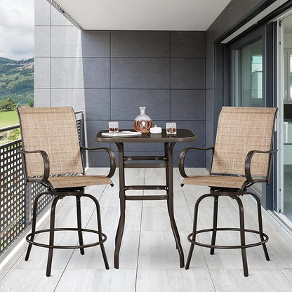 Yaheetech Patio Swivel Barstools Outdoor Chairs Set of 2, High Bistro Stools Outdoor Furniture, All-Weather Patio Stools for Outside, Beach, Lawn, Poolside and Garden, Brown